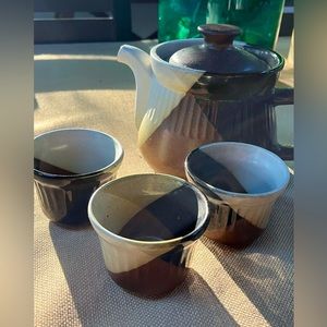 Set of Vintage Pottery Craft Mid Century Modern Teapot and cups Retro